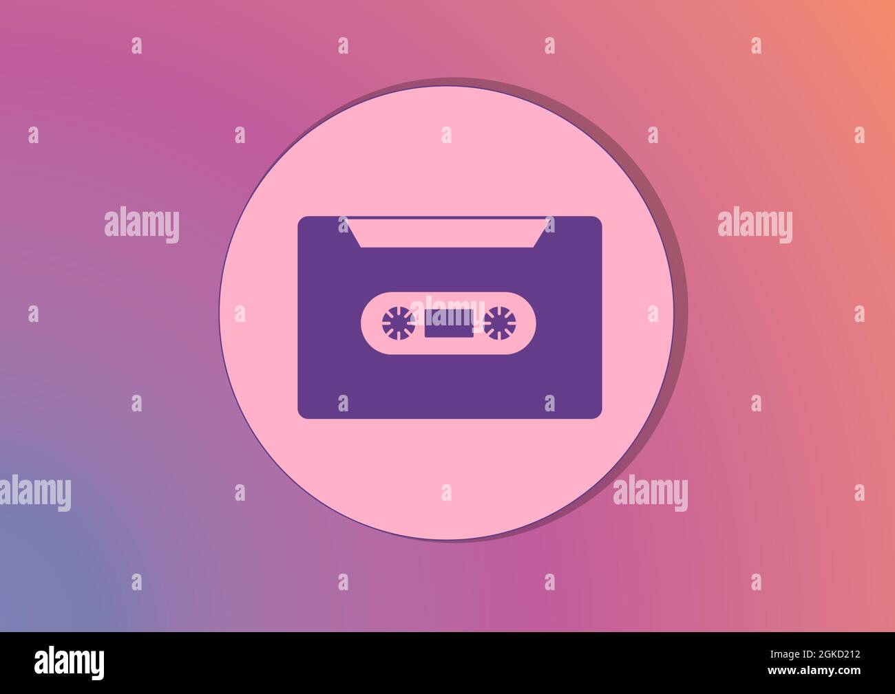 Digitally generated image of vhs cassette icon on round pink banner against gradient background Stock Photo