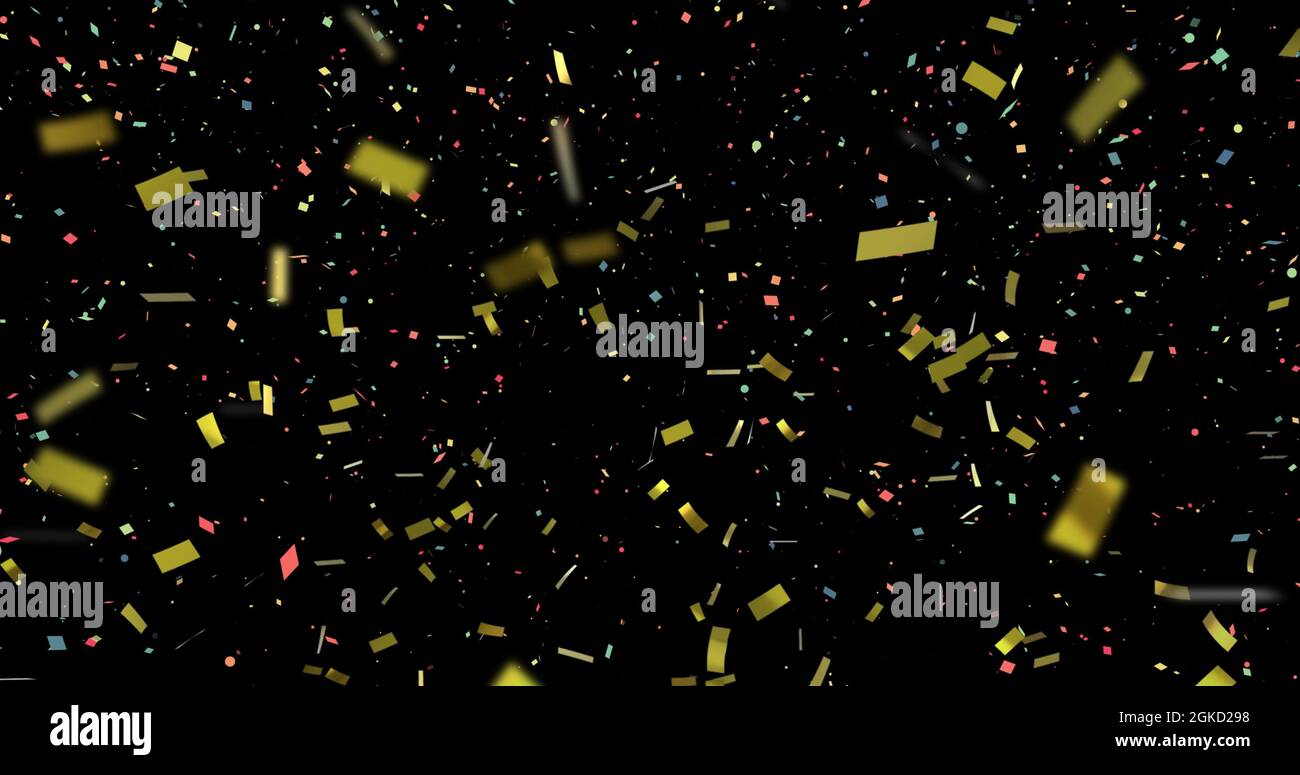Image of gold and colourful confetti falling on black background Stock ...