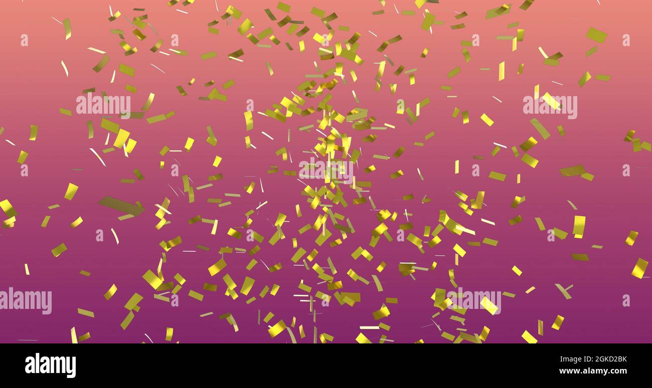 Image of confetti falling over gradient pink to yellow background Stock