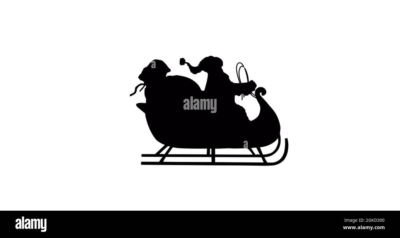Image of black silhouette of santa claus in sleigh on white background ...