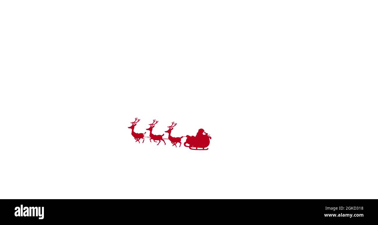 Digital image of red silhouette of santa claus in sleigh being pulled ...