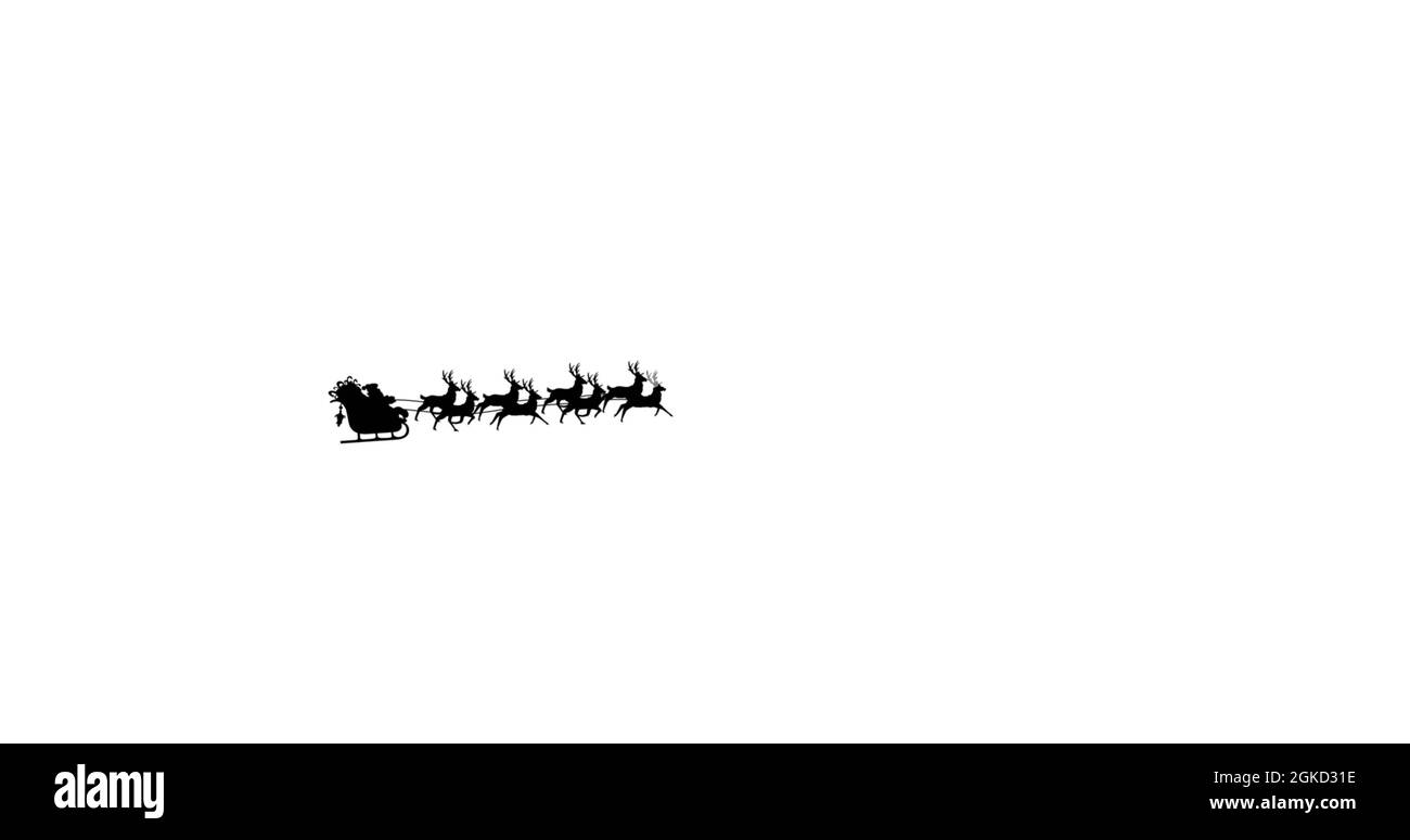 Digital image of black silhouette of santa claus in sleigh being pulled ...