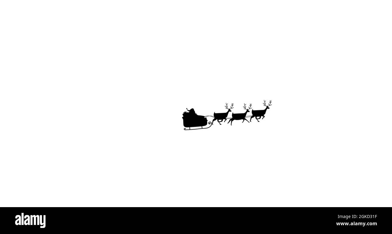 Digital image of black silhouette of santa claus in sleigh being pulled ...