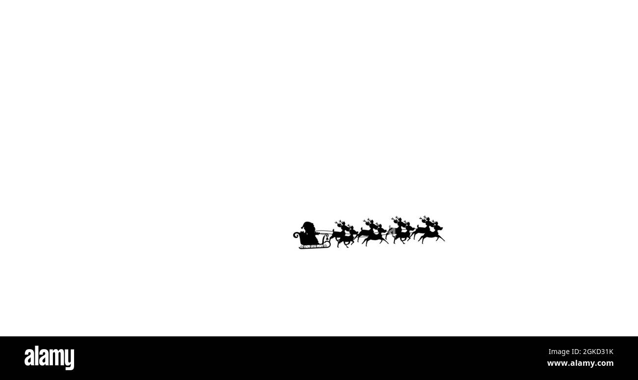 Digital image of black silhouette of santa claus in sleigh being pulled ...
