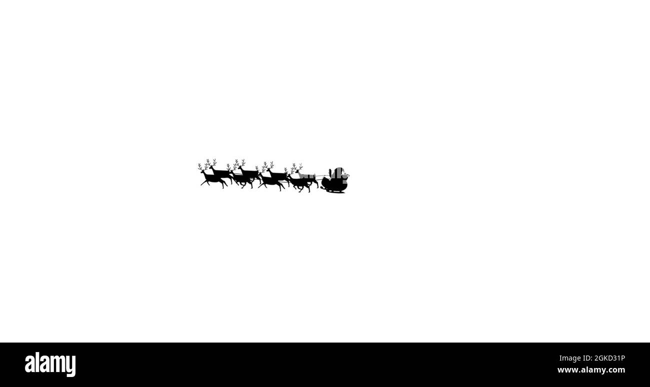 Digital image of black silhouette of santa claus in sleigh being pulled ...