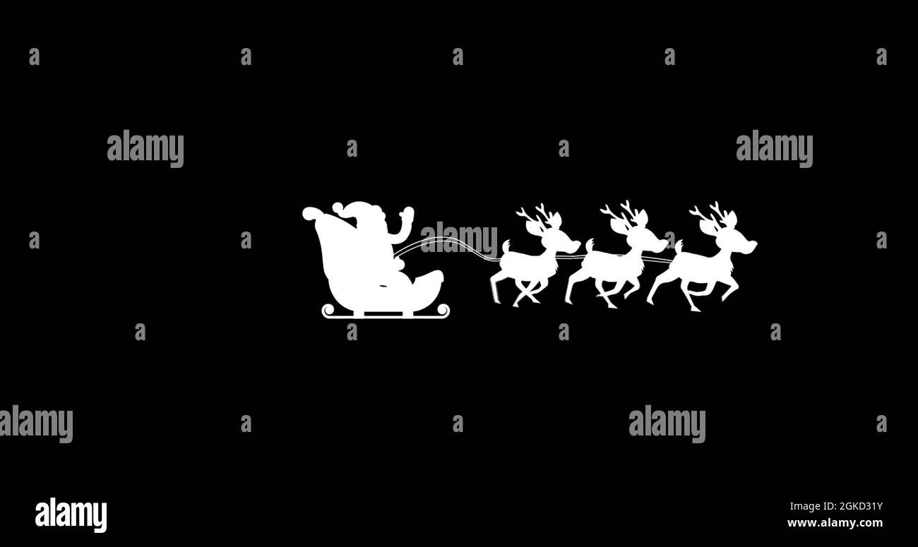 Digital image of silhouette of santa claus in sleigh being pulled by ...