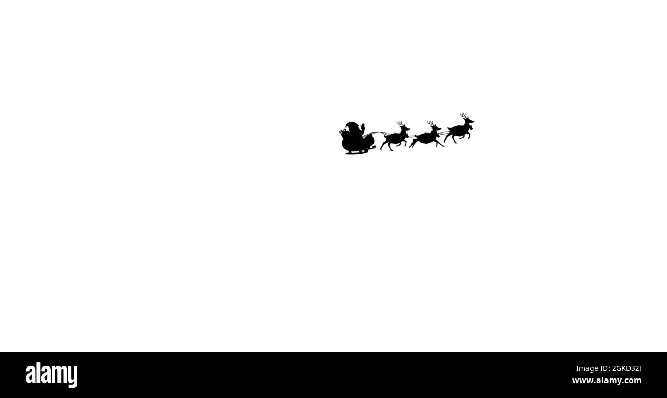Image of black silhouette of santa claus in sleigh being pulled by ...