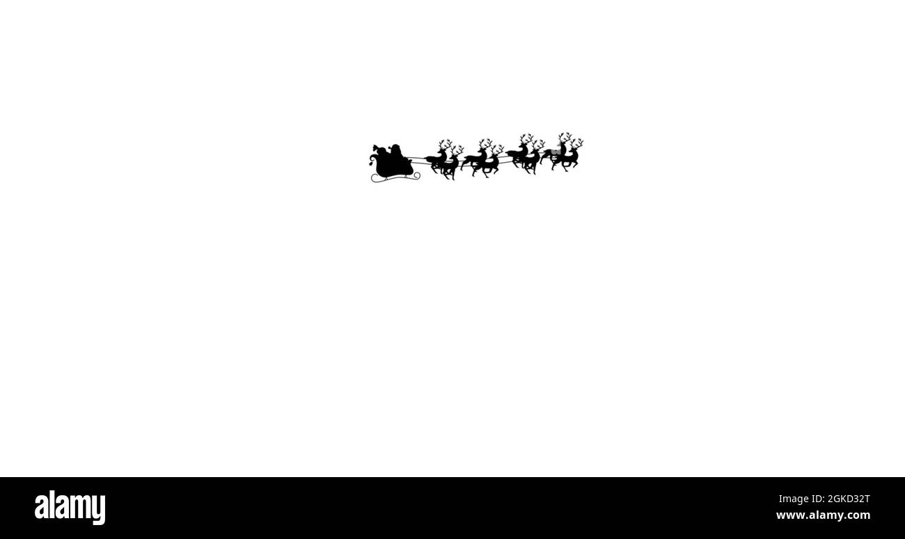 Digital image of black silhouette of santa claus in sleigh being pulled ...