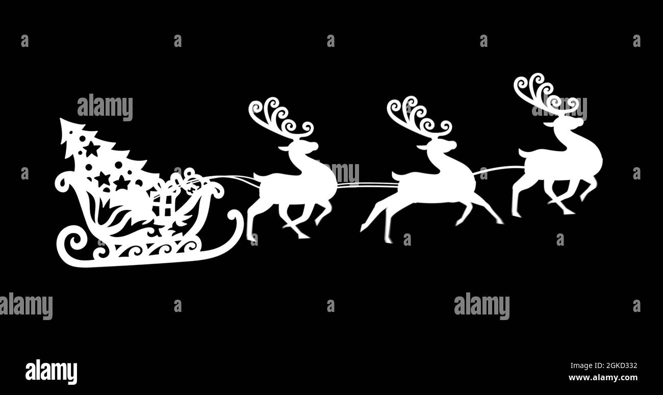 Image of white silhouette of santa claus in sleigh being pulled by ...