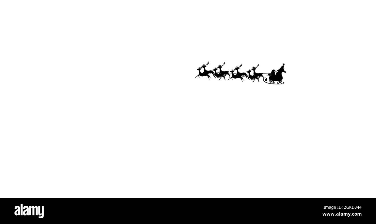 Image of black silhouette of santa claus in sleigh being pulled by ...