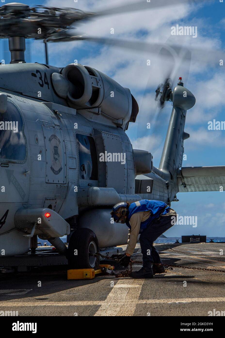 PACIFIC OCEAN (March 17, 2021) U.S. Navy Boatswain’s Mate Seaman