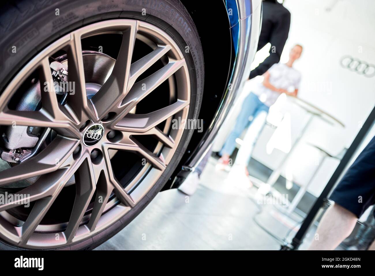 Alloy Wheel of Audi  Q4 40 E-Tron Electric Car SUV Detail Stock Photo