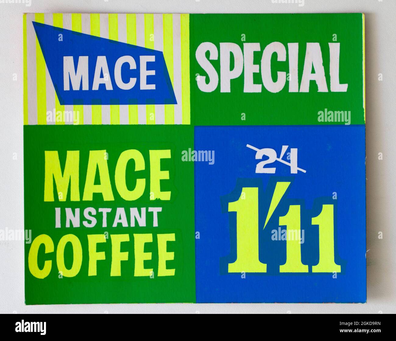 Vintage 1960s Mace Shop Price Display Card Instant Coffee Stock Photo