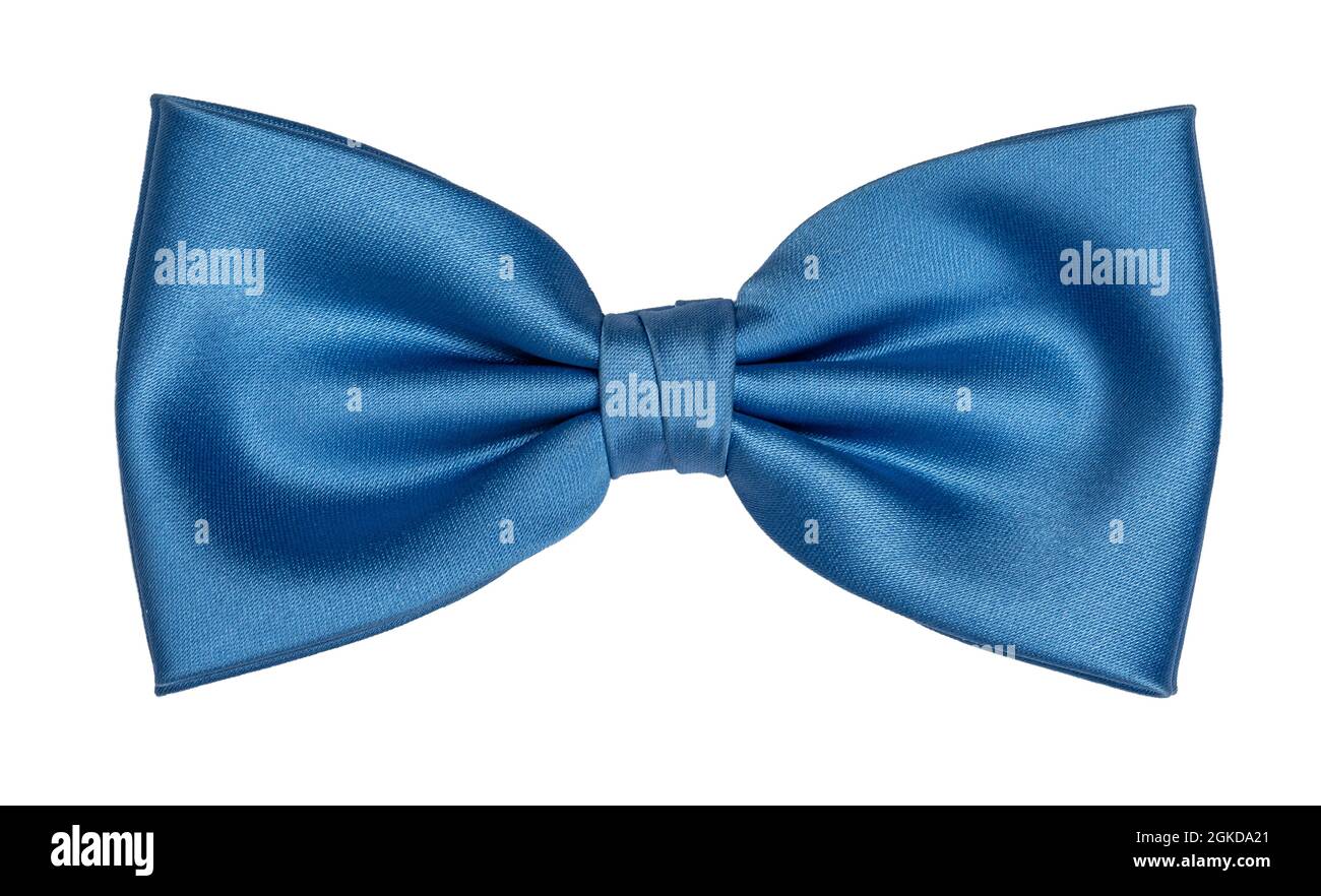 Top view of light blue bow tie, isolated on white background. Stock Photo
