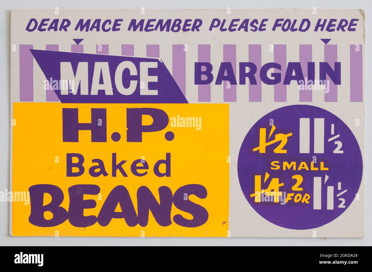 Vintage 1960s Mace Shop Price Display Card HP Baked Beans Stock Photo