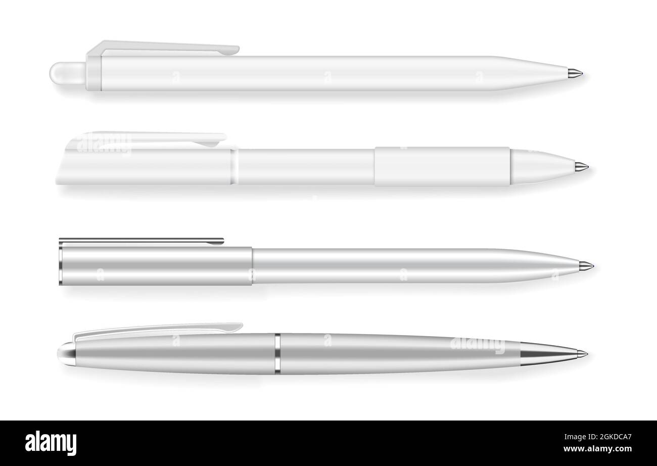 Set of four realistic writing pens vector illustration Stock Vector