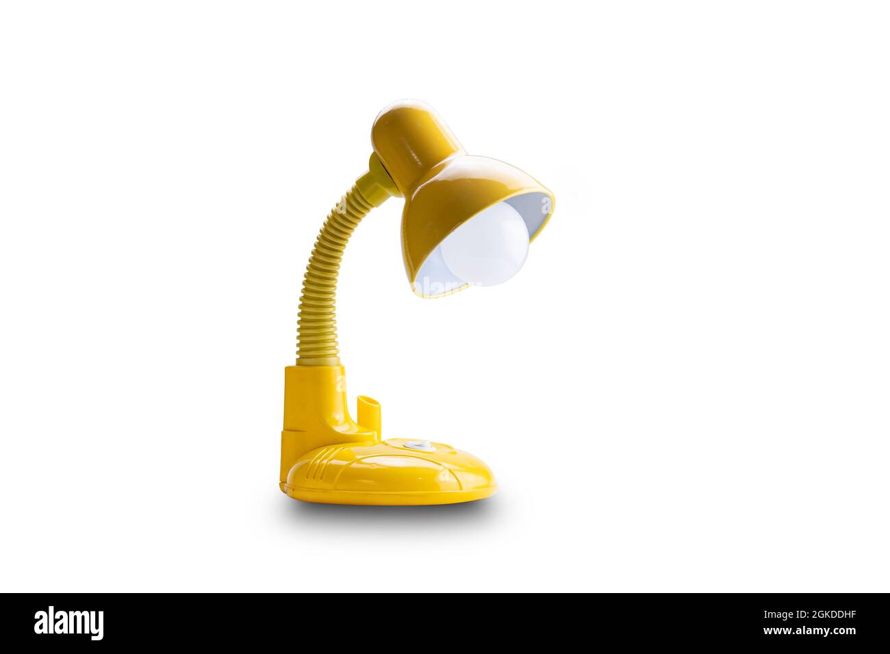 Side view of yellow desk lamp isolated on white background with clipping path Stock Photo