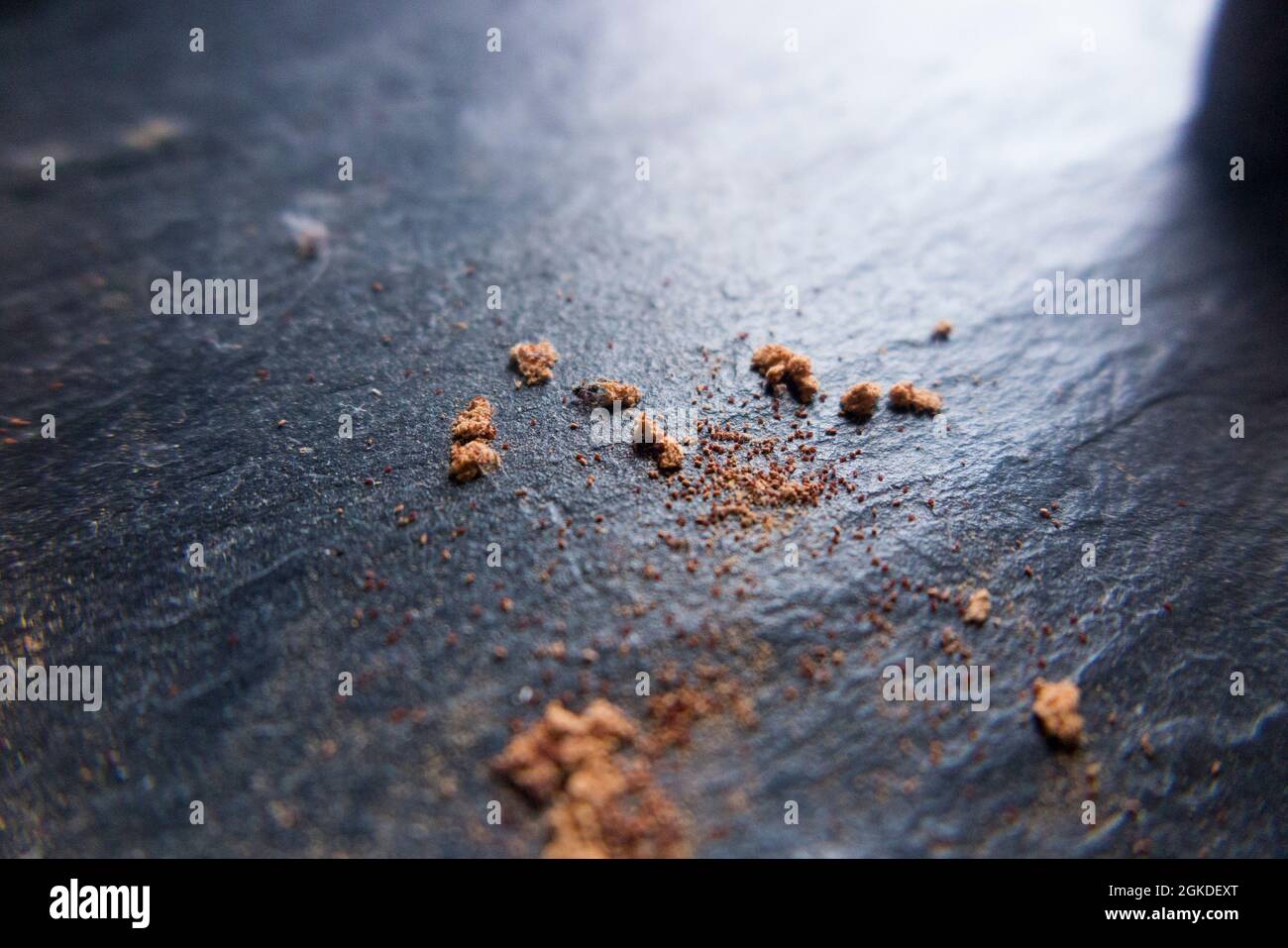 Bore dust, also known as frass, caused by emerging adult woodworm