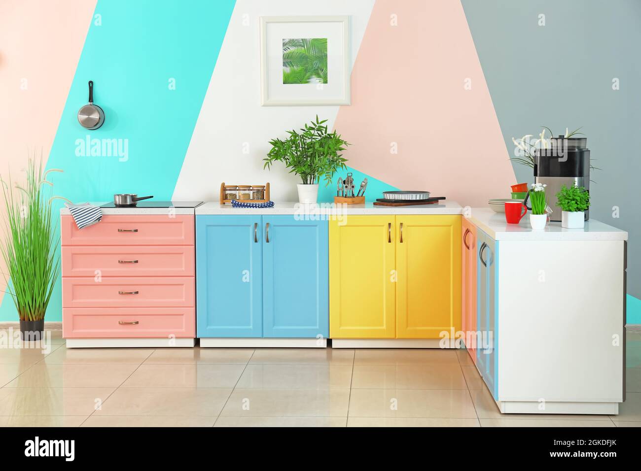Colorful modern kitchen interior Stock Photo - Alamy