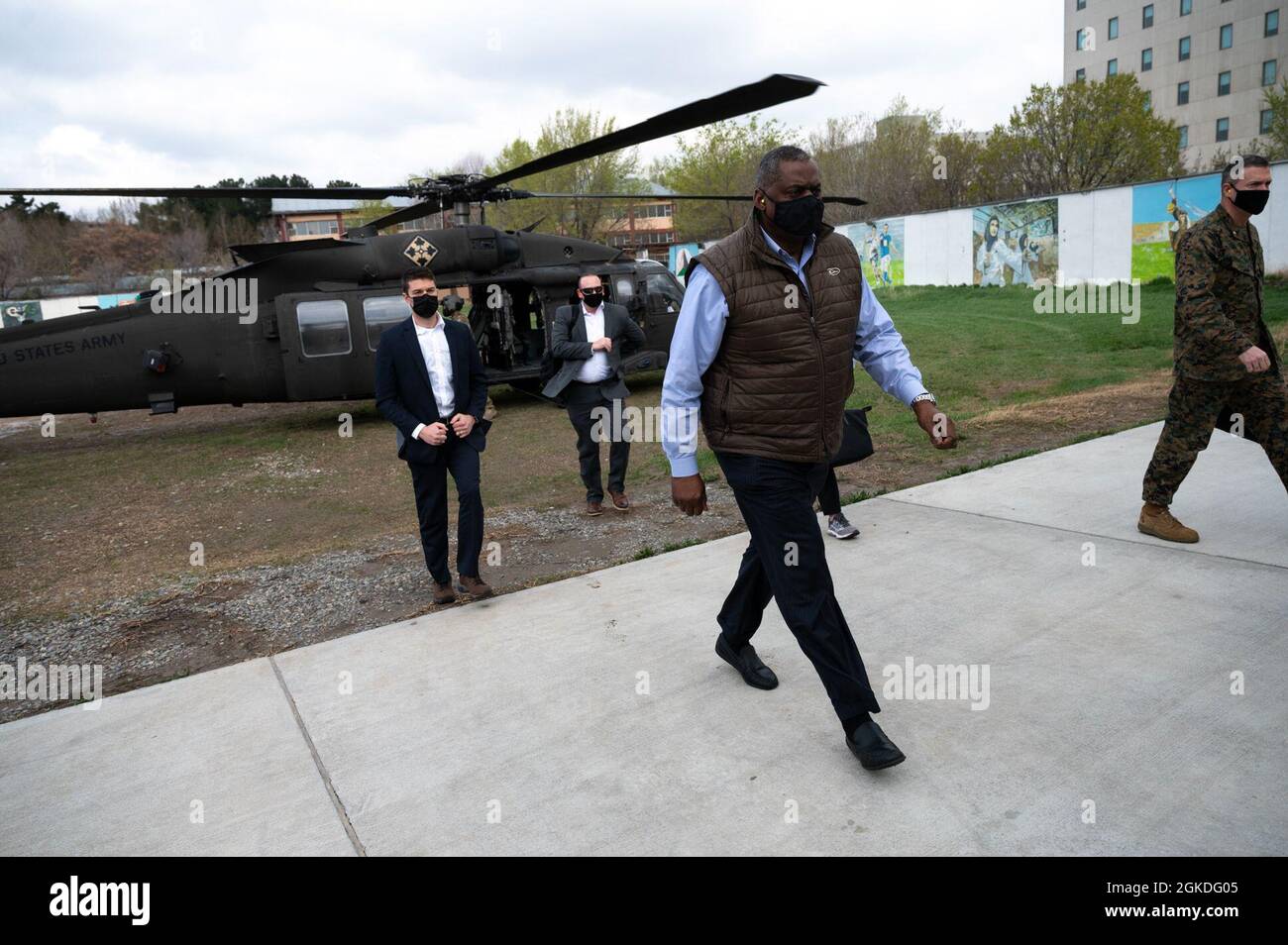 Secretary of Defense Lloyd J. Austin III arrives at Resolute Support Headquarters in Kabul