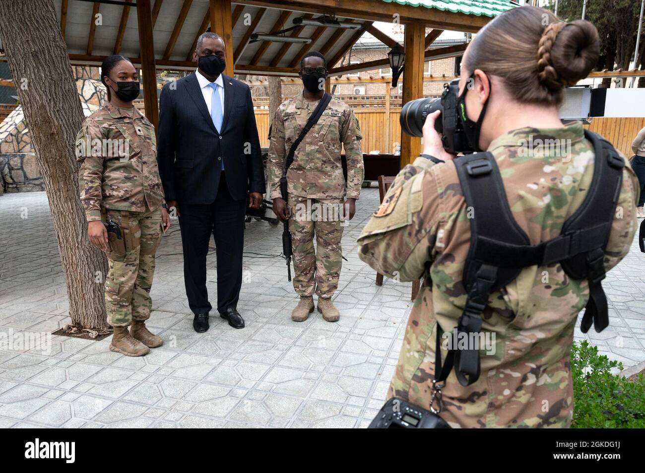 Secretary of Defense Lloyd J. Austin meets with troops at Resolute Support Headquarters, Kabul
