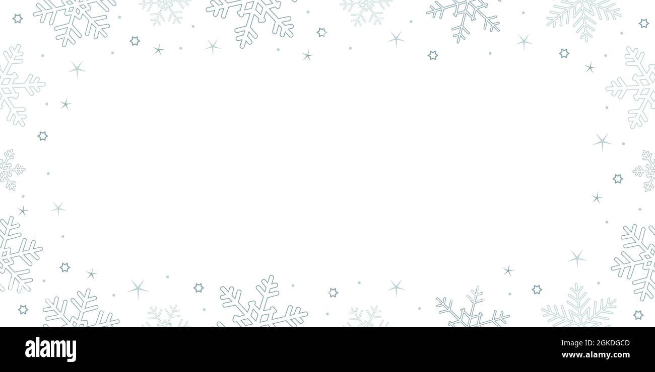 blue grey christmas snowflake border on white background Stock Vector