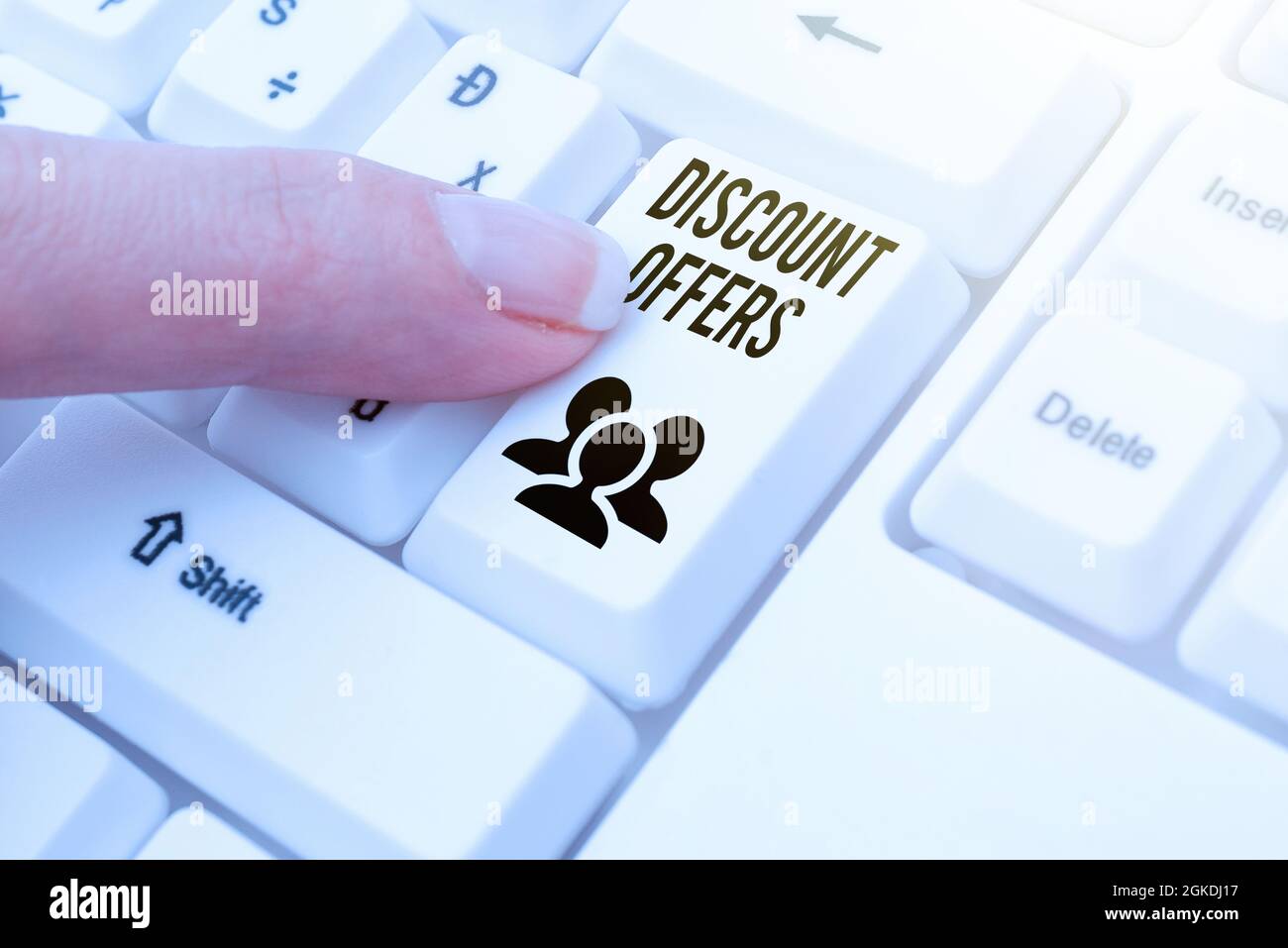 Sign displaying Discount Offers. Concept meaning amount or percentage  deducted from the normal selling price Lady finger showing-pressing  keyboard Stock Photo - Alamy