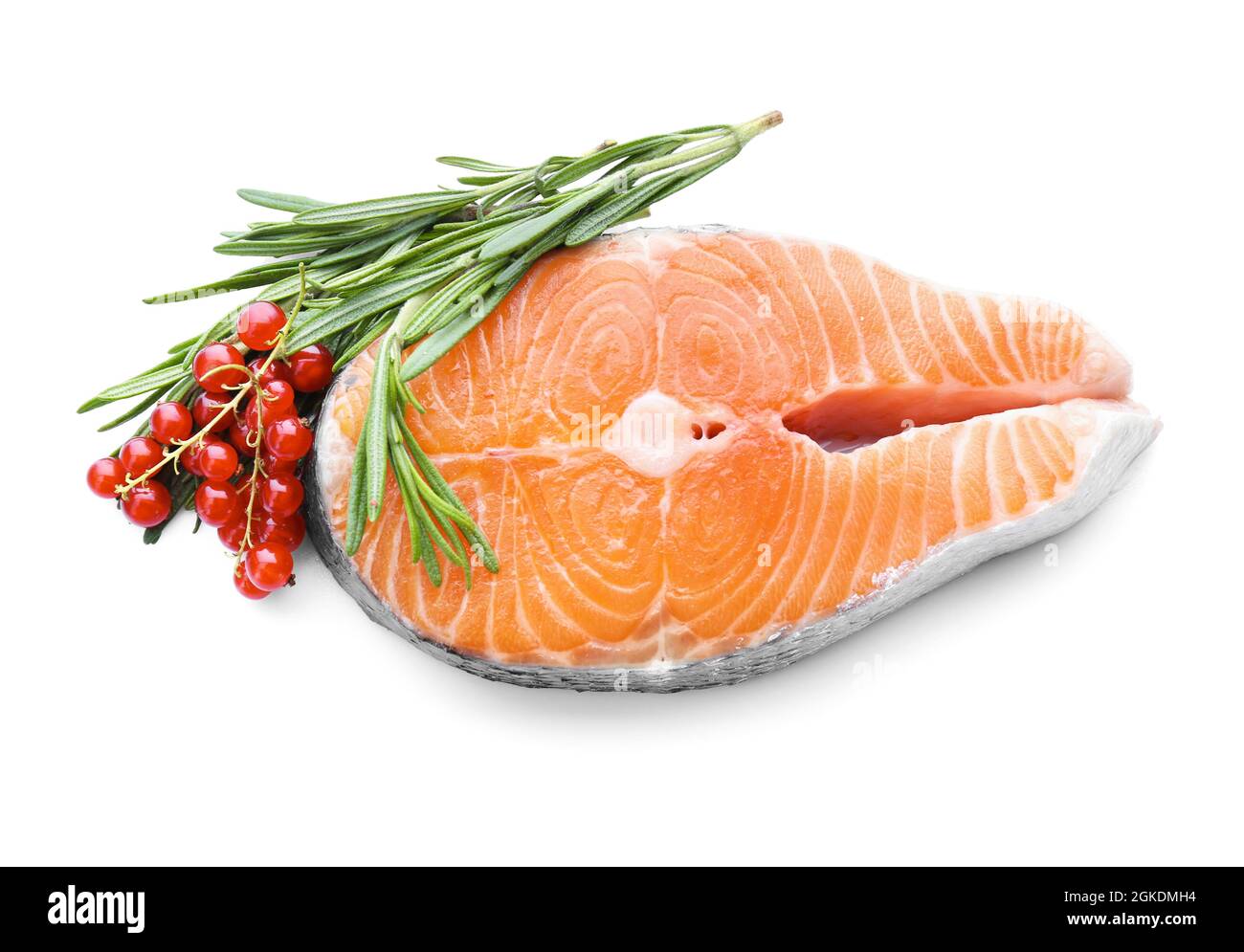 Fresh salmon steak on white background Stock Photo - Alamy