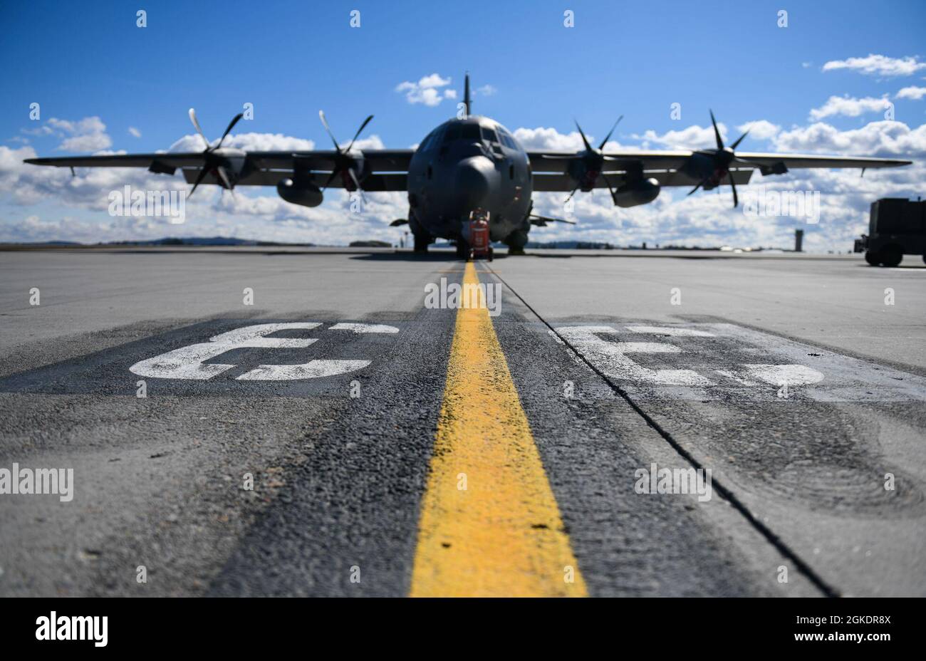 An AC130J Ghostrider from Hurlburt Field is parked on the flightline