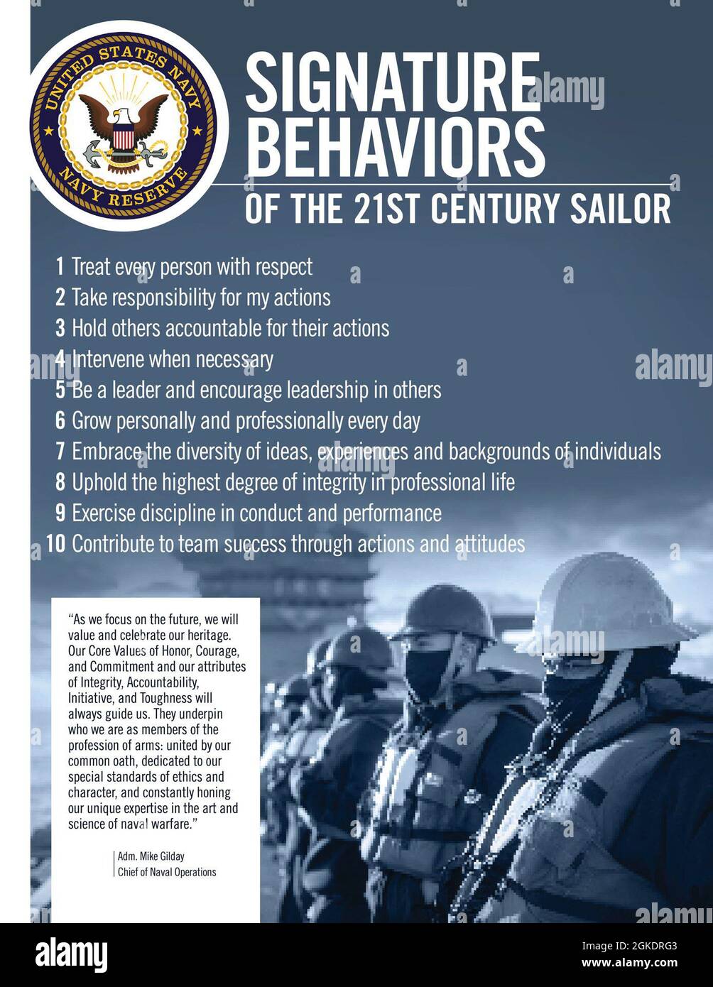 Signature Behaviors of the 21st Century Sailor graphic by Commander, Navy Reserve Forces Command Stock Photo