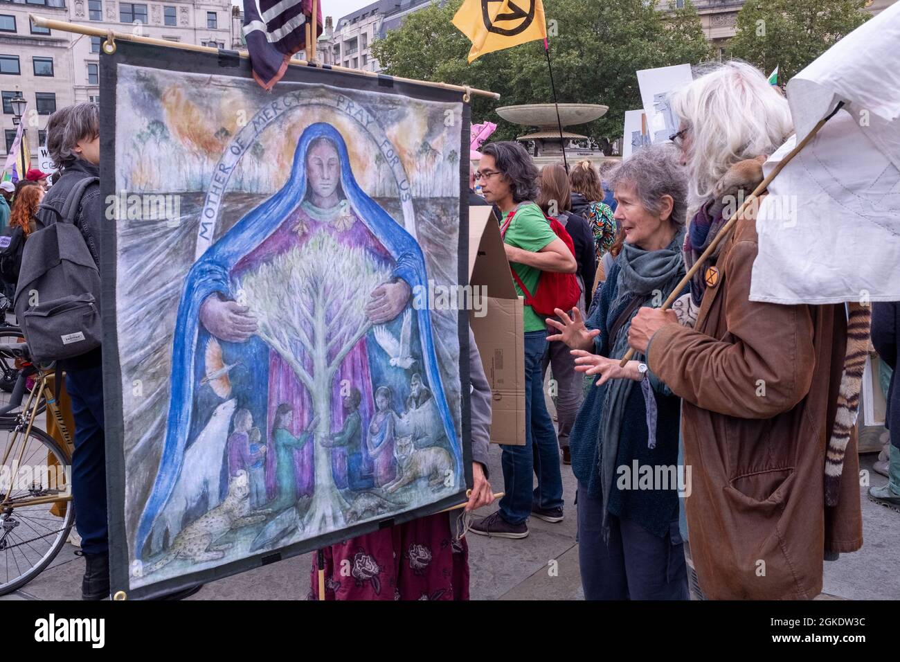 Demonstrators at the Extinction Rebellion ‘Tea Party’ rally, September 4th 2020 in Central London. The march was combined with a pro-life demonstration Stock Photo