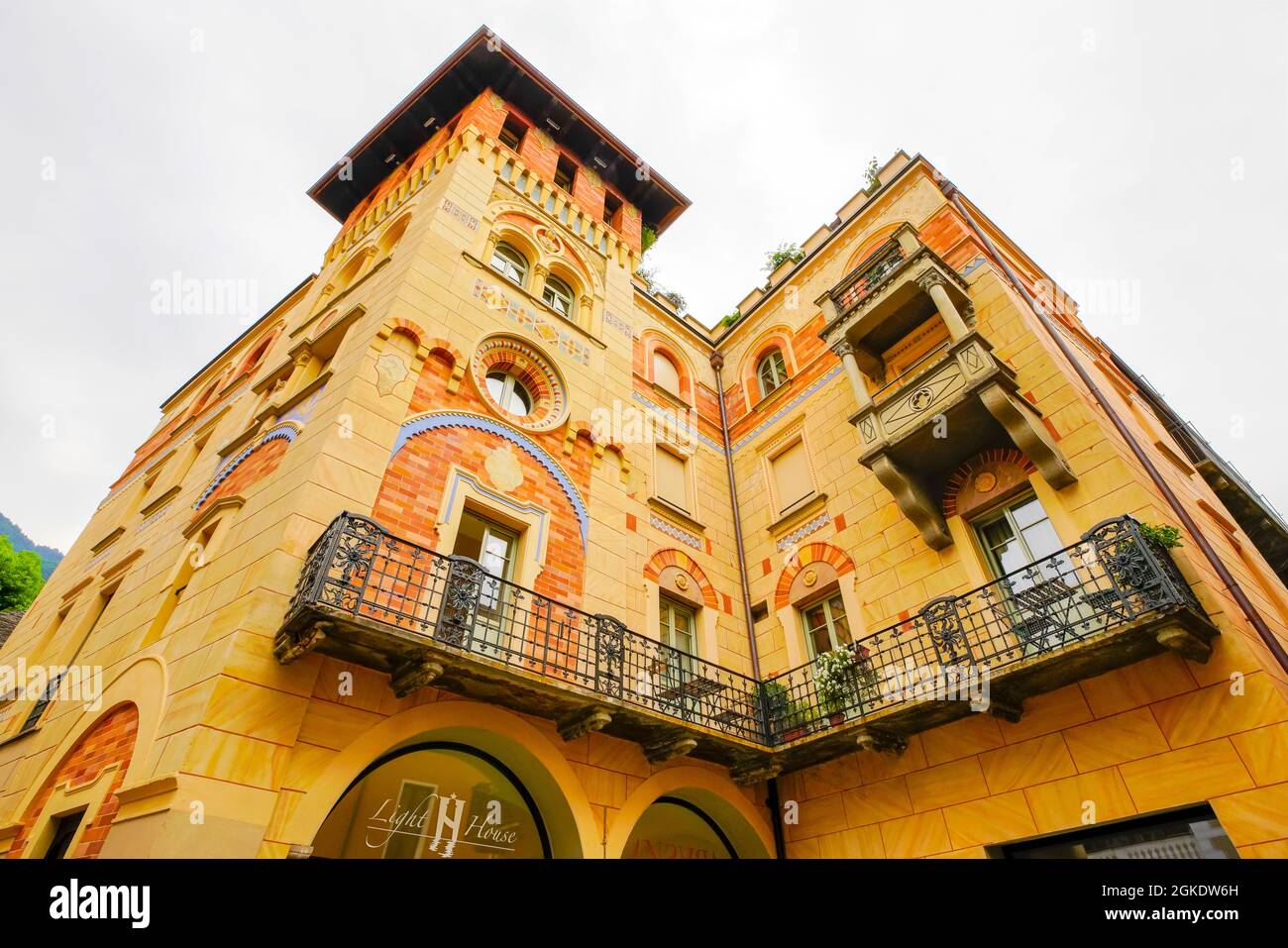 Palazzo 'Torrette', Locarno is a part of the Medieval Locarno, Canton of Ticino, Switzerland. Stock Photo
