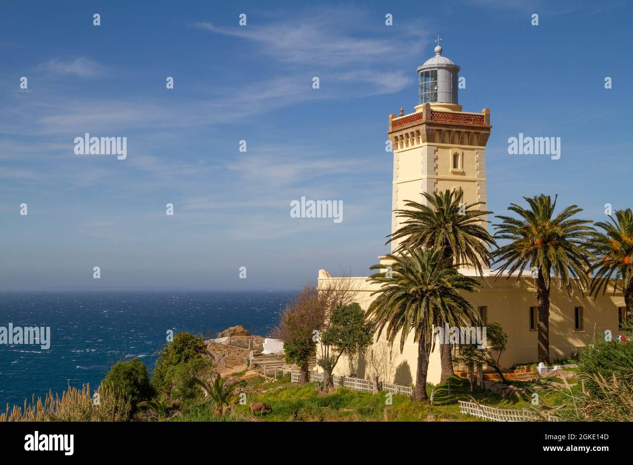 Signal lighthouse at Cape Spartel in North Africa, near Tangier in Morocco Stock Photo