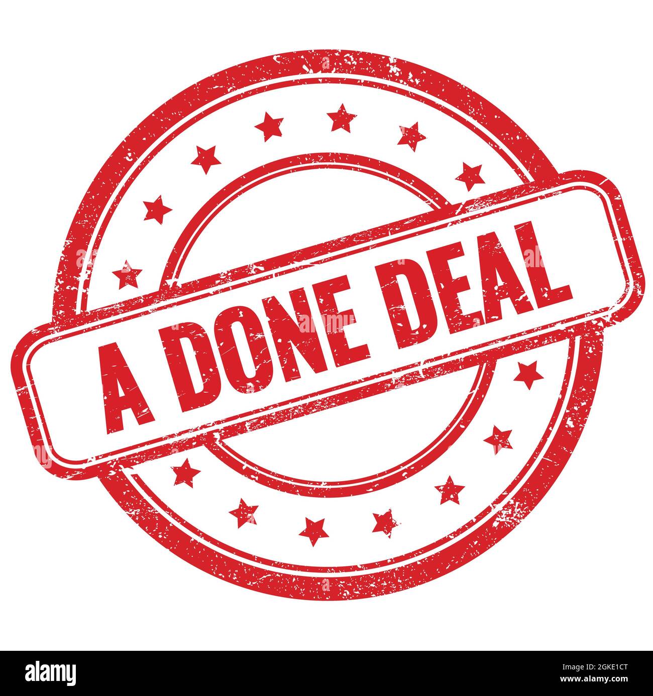 A DONE DEAL text on red vintage grungy round rubber stamp. Stock Photo