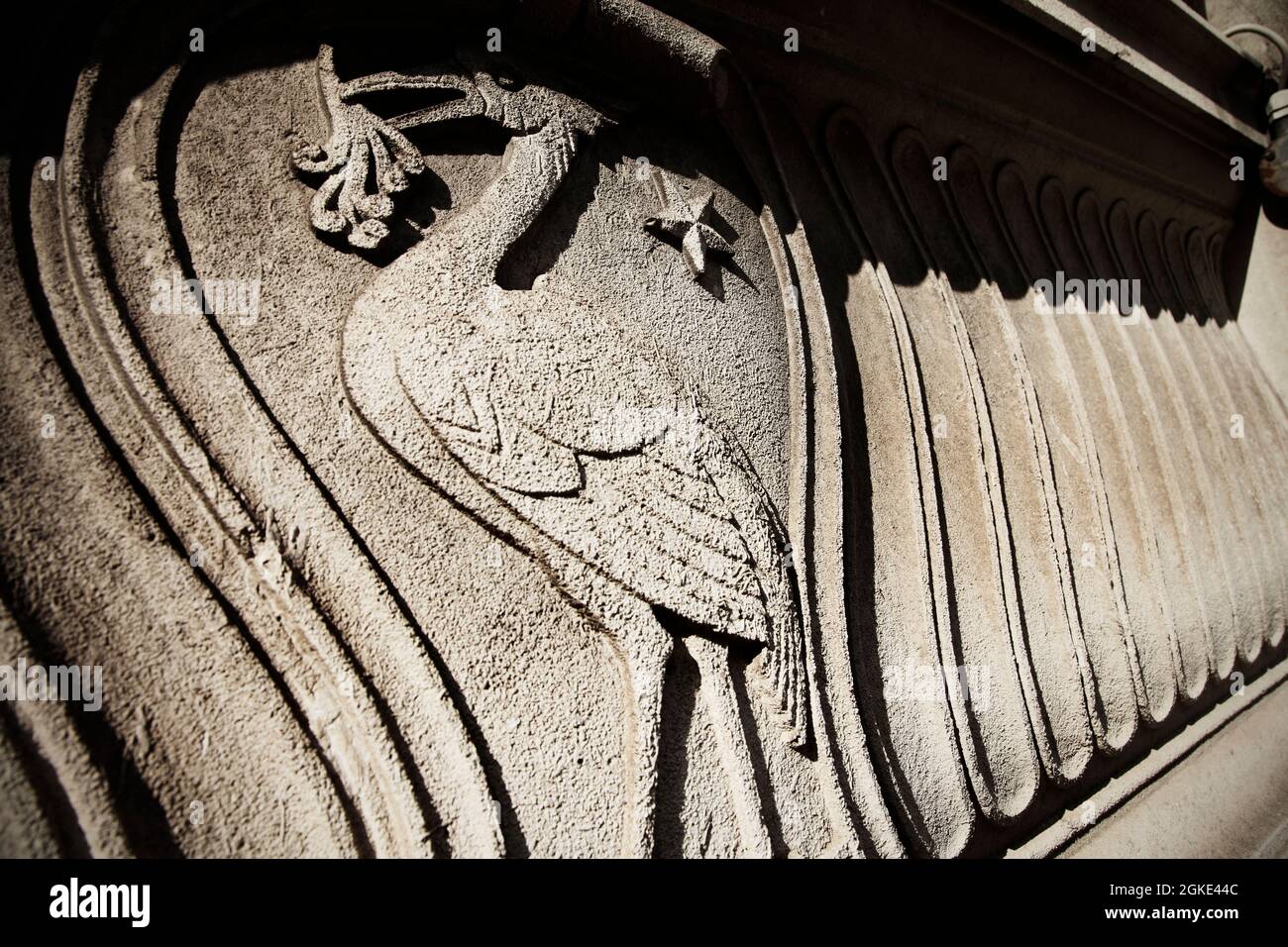 Liver Bird carving on the Grade II* listed Martins Bank building, Water Street, Liverpool. Stock Photo