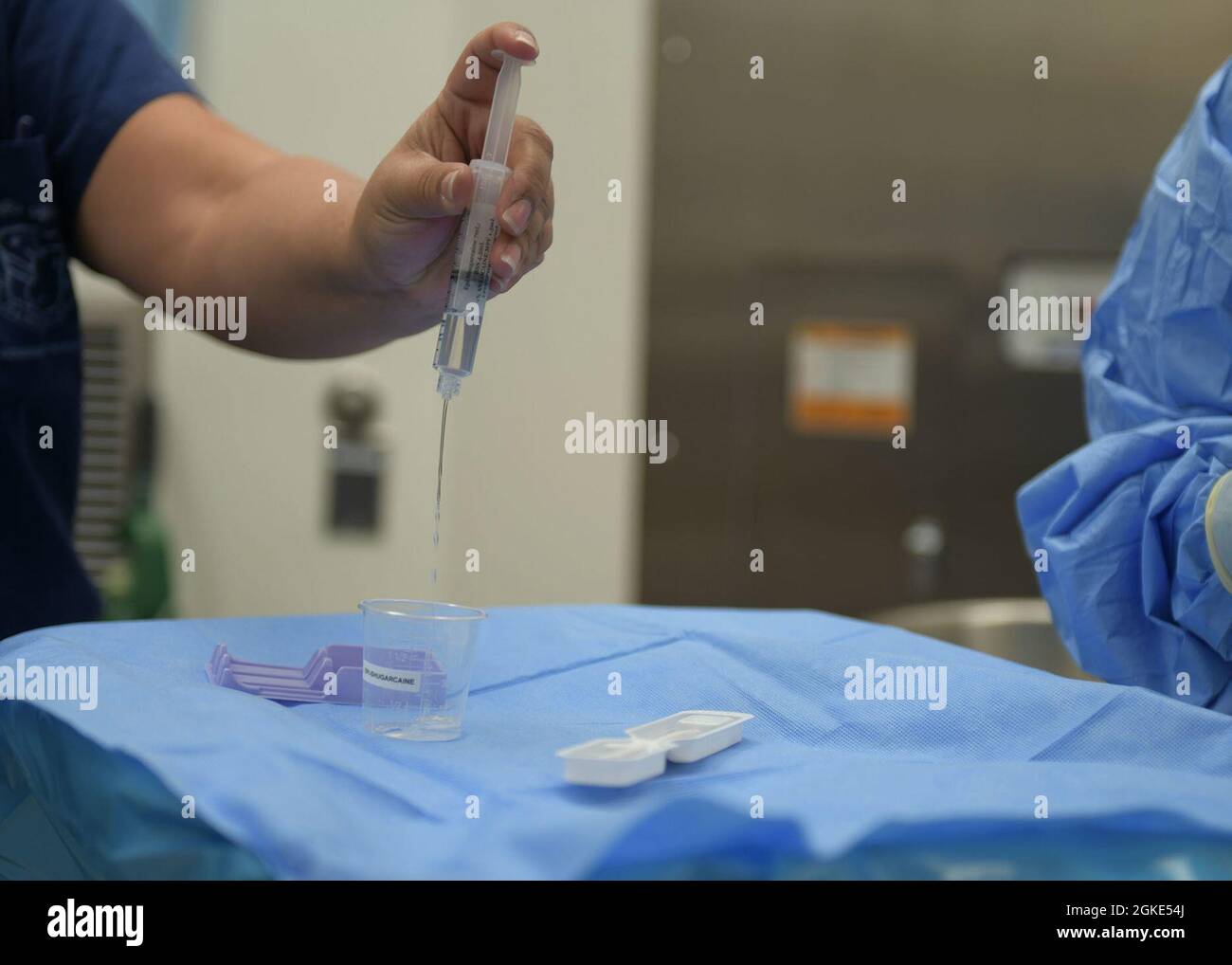 59th Medical Wing medics prepare for cataract surgery  at Wilford Hall Ambulatory Surgical Center, Joint Base San Antonio-Lackland, Texas, March 26, 2021. Ophthalmology is one of the many specialities that utilizes Same Day Surgeries’ capabilities. Stock Photo