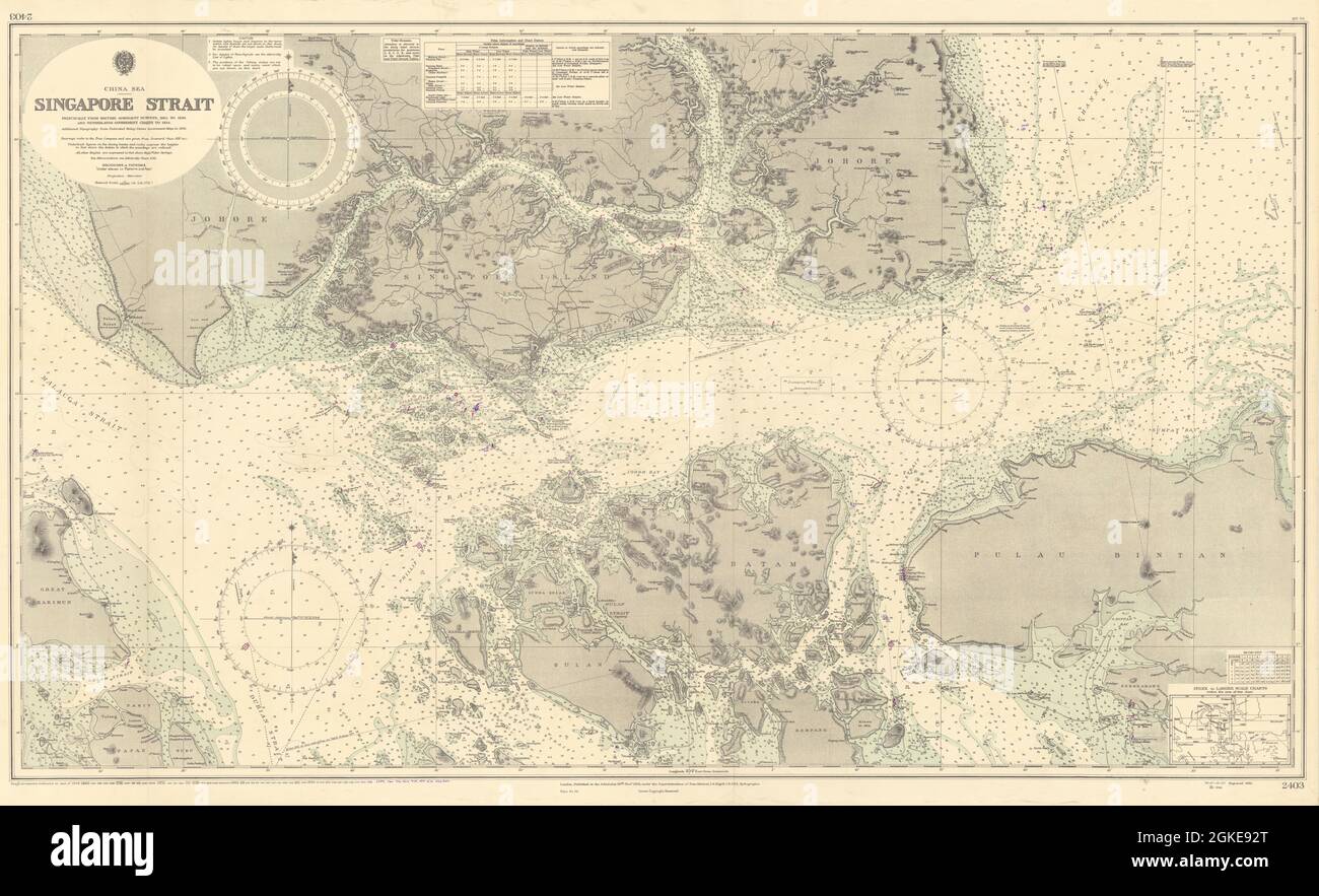 Singapore Strait. China Sea. ADMIRALTY sea chart 1936 (1954) old vintage map Stock Photo