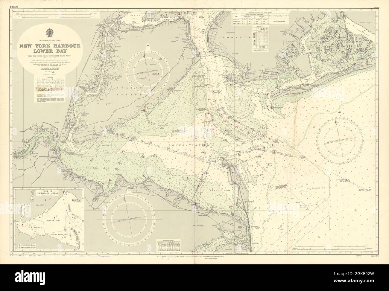 New York Harbor Lower Bay Brooklyn - New York Harbor Lower Bay Brooklyn Staten Island Admiralty Chart 1950 1956 Map 2GKE92W