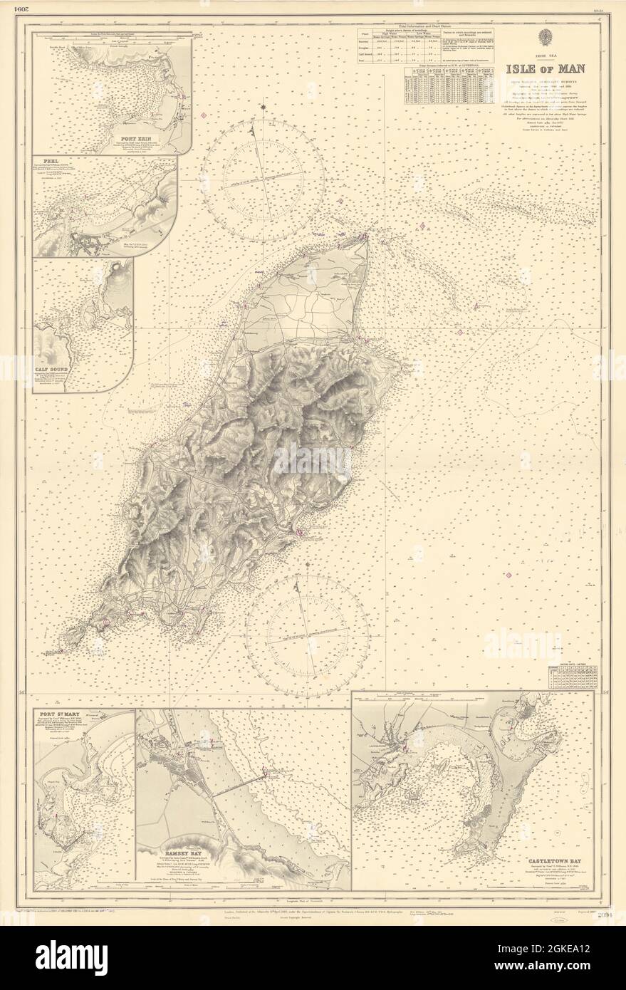Isle of Man harbours Port Erin Ramsey Castletown ADMIRALTY chart 1883 (1955) map Stock Photo