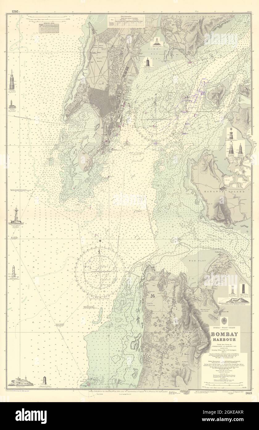 Bombay Harbour. Mumbai, India. ADMIRALTY sea chart 1885 (1956) old vintage map Stock Photo