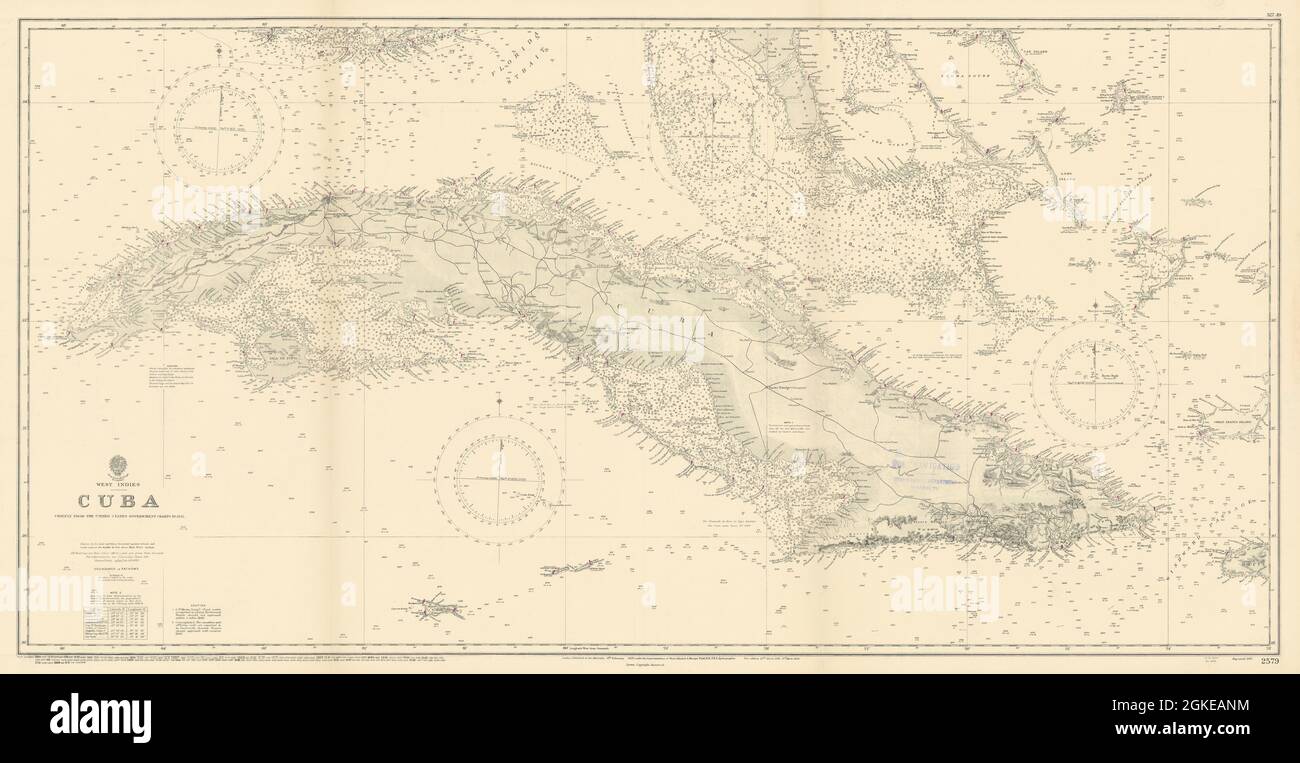 Cuba Bahamas Cayman Islands. Caribbean. ADMIRALTY sea chart 1907 (1949) map Stock Photo