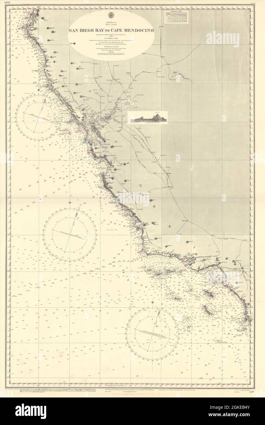 California coast. San Diego-Cape Mendocino ADMIRALTY sea chart 1858 (1954) map Stock Photo