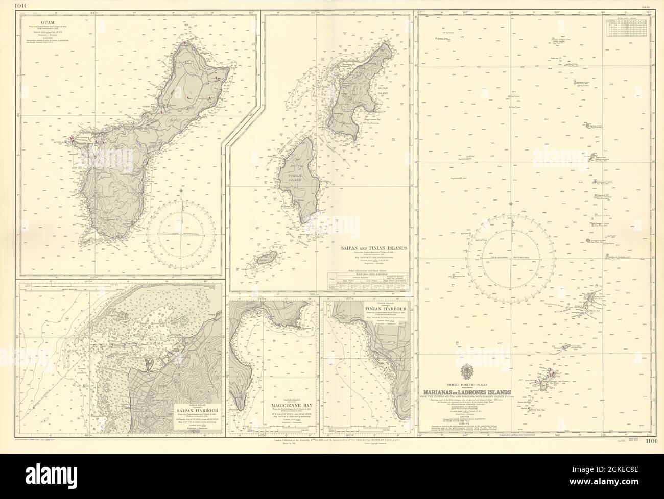 Mariana Islands. Guam Saipan Tinian. ADMIRALTY sea chart 1953 (1955) old map Stock Photo