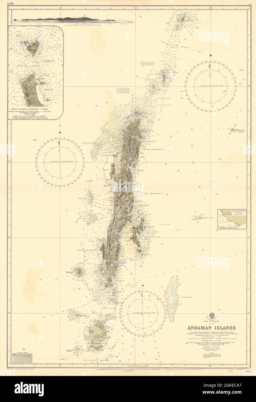 Andaman Islands. Bay of Bengal India. ADMIRALTY sea chart 1891 (1955) old map Stock Photo