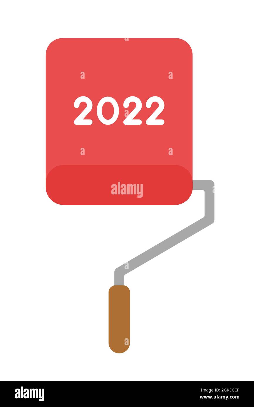 New year 2022 vector concept, paint roller and painting. Flat colored style. Stock Vector