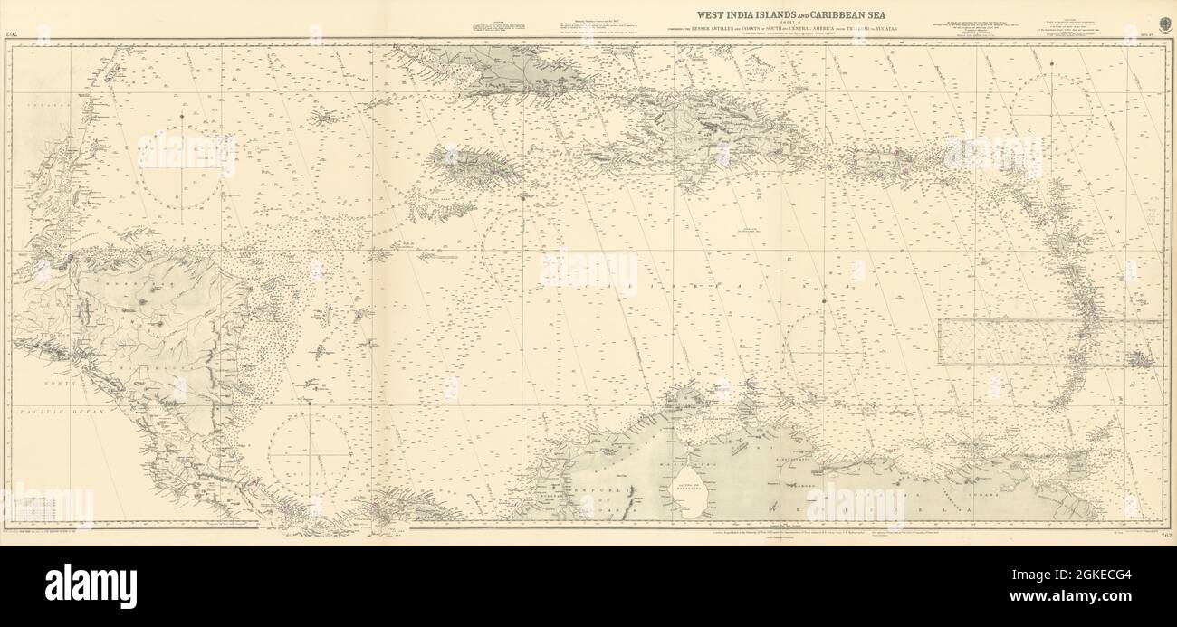West India Islands & Caribbean Sea Sheet 2 ADMIRALTY sea chart 1913 (1949) map Stock Photo