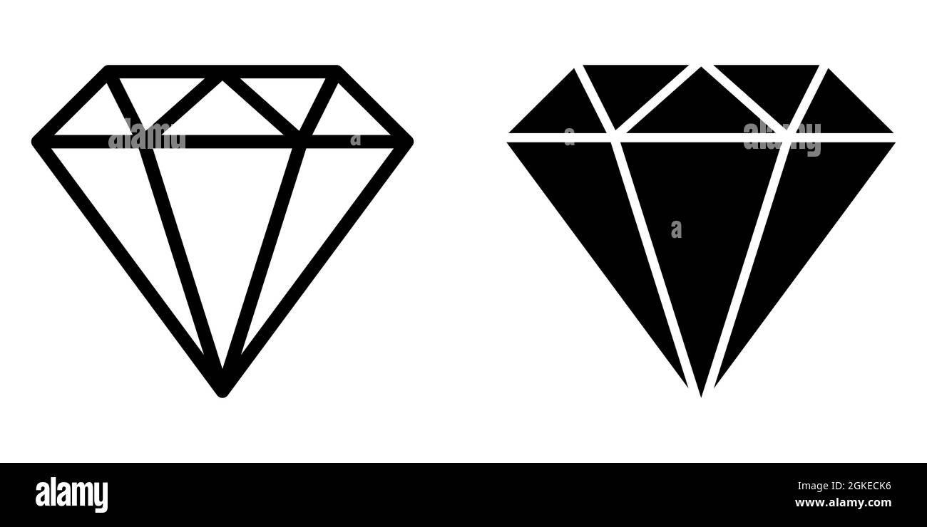 Diamond icon and diamond outline icon. Vector illustration isolated on