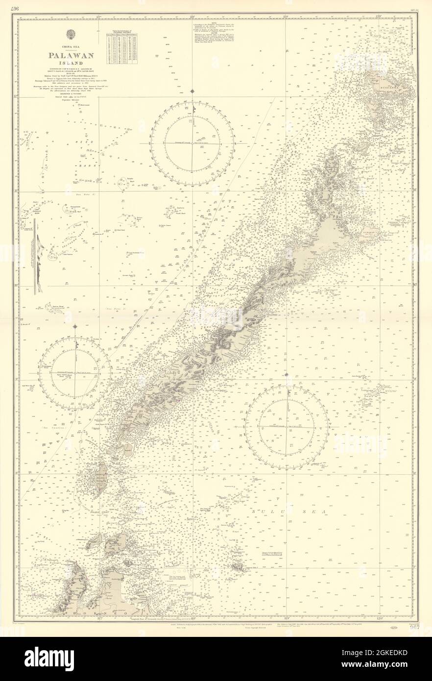 Palawan Island. Philippines. China Sea. ADMIRALTY sea chart 1856 (1954) map Stock Photo