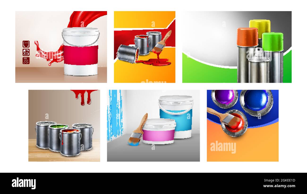 Paint Blank Containers Promo Posters Set Vector Stock Vector