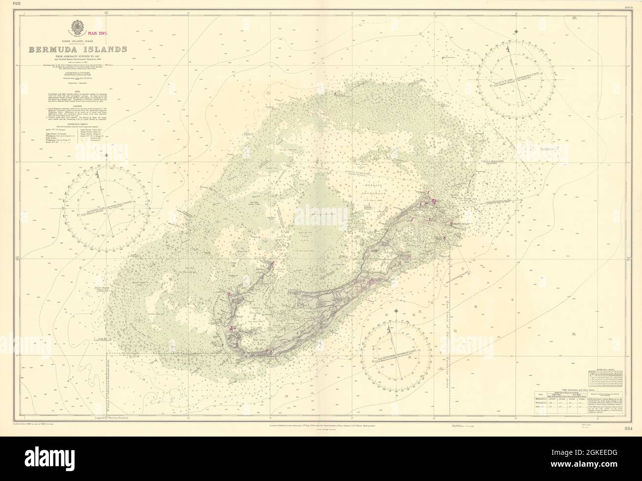 Bermuda Islands, North Atlantic Ocean. ADMIRALTY sea chart 1946 (1950) old map Stock Photo